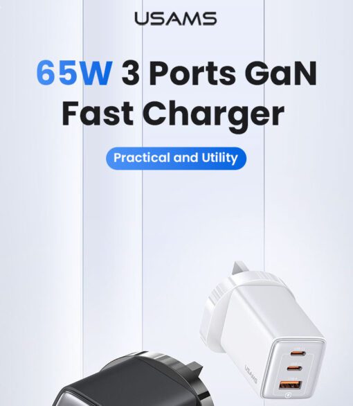 Usams 65W ACC 3 Ports GaN High Power, Fast Charge PD 2 USB C + USB A - Image 3
