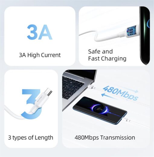 Usams Type-C 3A Charging & Data Cable For iPhone Fast Charge 2M / 3M - Image 3