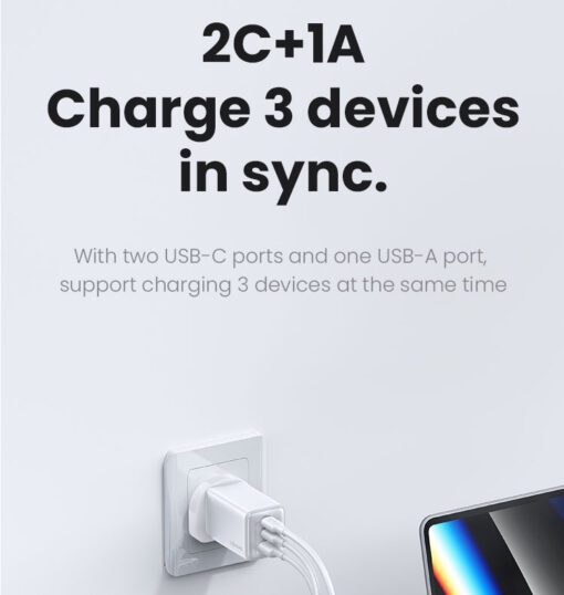Usams 65W ACC 3 Ports GaN High Power, Fast Charge PD 2 USB C + USB A - Image 8