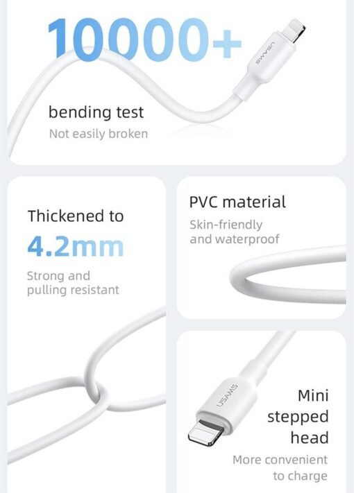 Usams Lightning Charging & Data Cable For iPhone Fast Charge 2M / 3M - Image 7