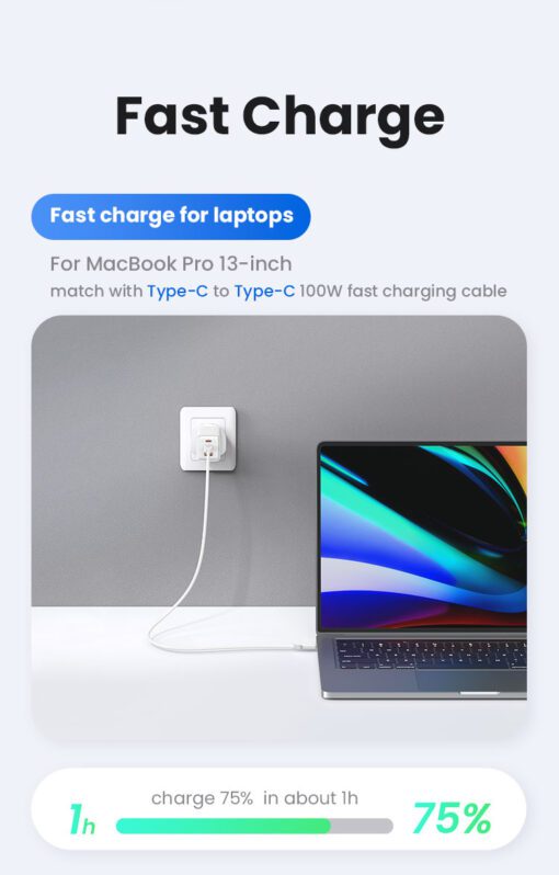 Usams 65W ACC 3 Ports GaN High Power, Fast Charge PD 2 USB C + USB A - Image 10
