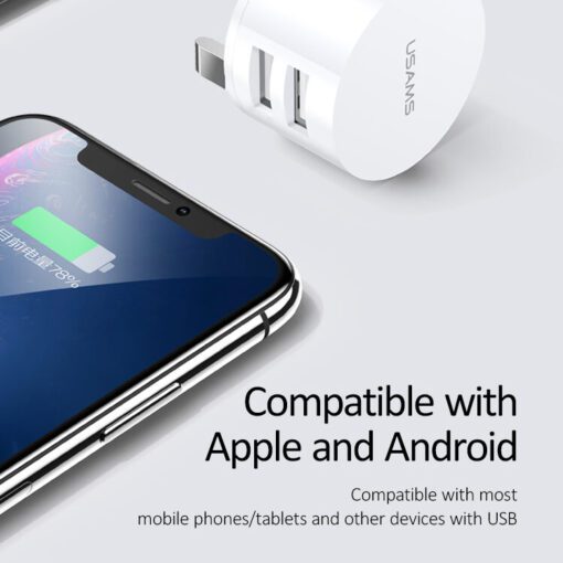 Usams Dual USB Ports Charger Kit Fast Charge Plug + Charging Cable - Image 2