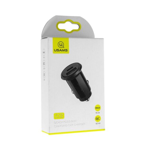 USAMS 30W Mini Fast Car Charger C12 QC4.0 USB A +Type C Port PD3.0 - Image 2
