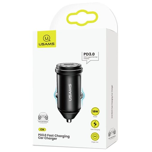 USAMS 18W Mini Fast Car Charger C14 Type C Port PD3.0 - Image 2