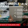 Promo banner for game console repairs at Tech Lab with services list